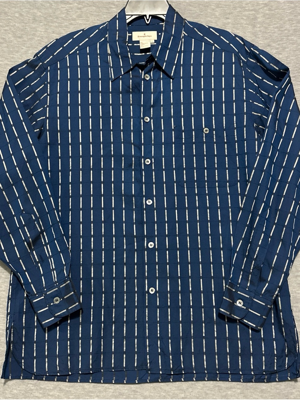Ermenegildo Zegna Shirt Made in Italy Men L Blue White Striped Cotton Viscose SS